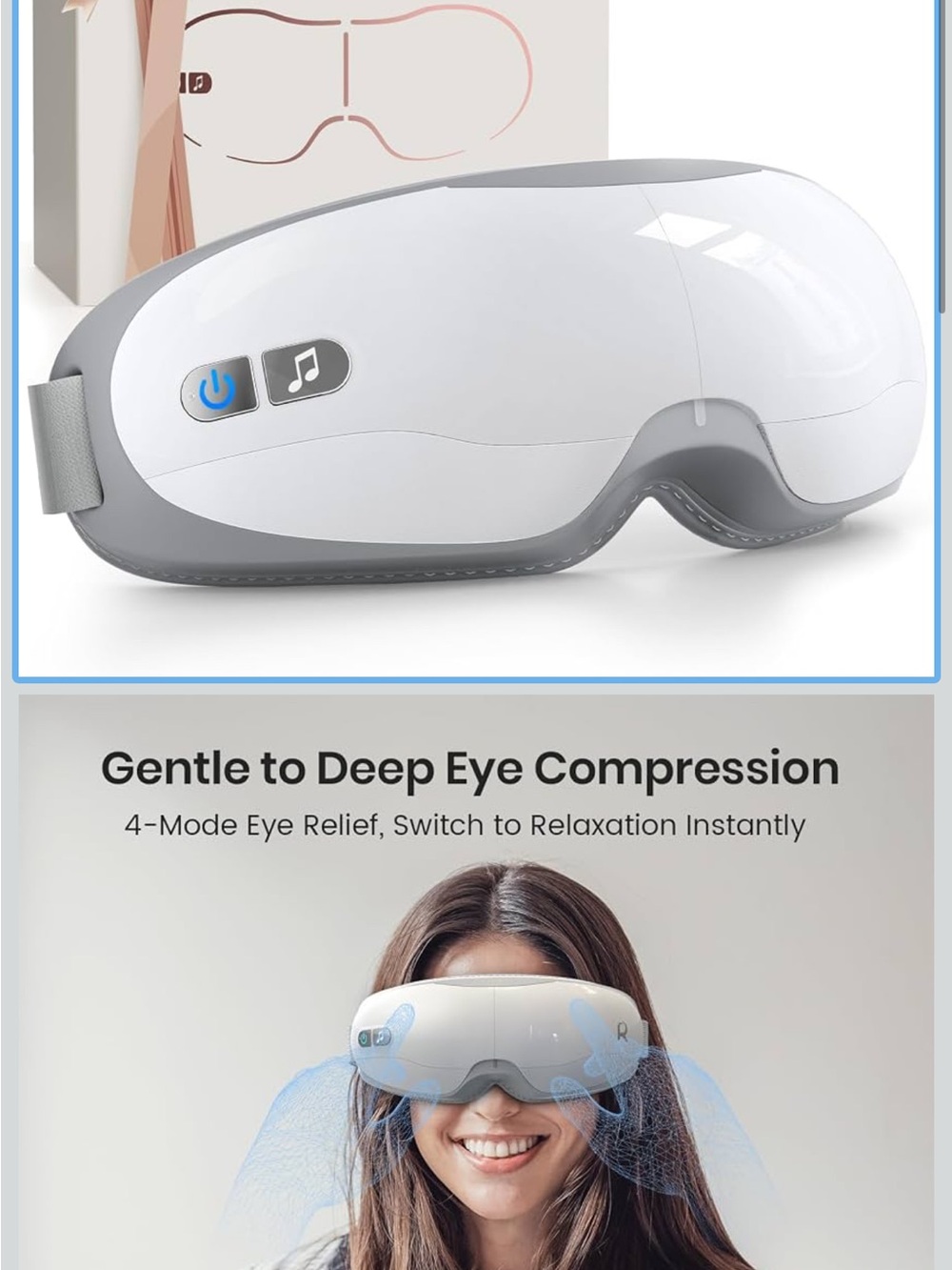 White & Gray Eye Massager with Heat and Music